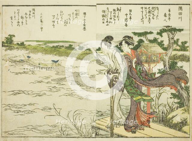 Sumida River, from vol. 1 of the illustrated book "Fine Views of the Eastern Capital at a..., 1800. Creator: Hokusai.