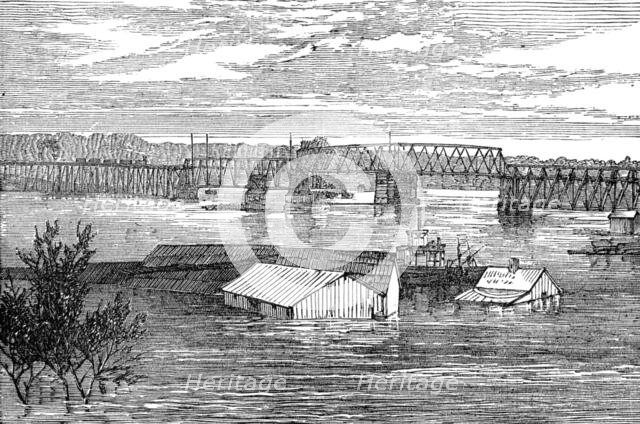 Inundations in the United States: railroad bridge, Clarksville, Tennessee, 1874. Creator: Unknown.