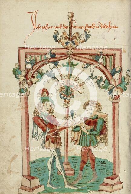 Josaphat Speaking to the Merchant Barlaam about the Precious Gem; Barlaam und Josaphat, 1469. Creators: Hans Schilling, Diebolt Lauber.