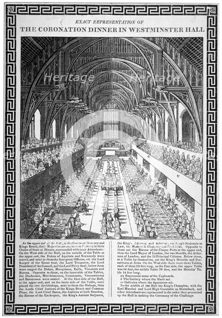 Coronation dinner held for George IV, Westminster Hall, London, 1821.                                Artist: Anon