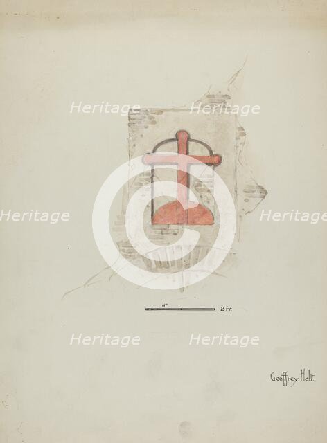 Cross over Main Entrance to Mission, c. 1937. Creator: Geoffrey Holt.