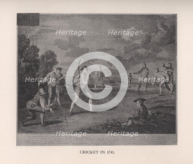 Cricket in 1743 (1912). Artist: Unknown