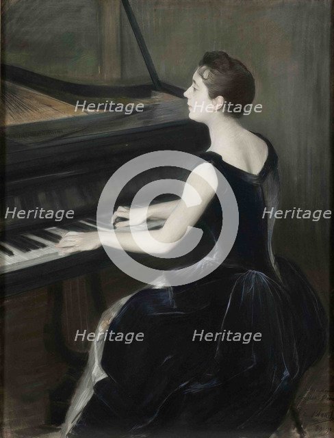 Portrait of the pianist Léontine Bordes-Pène (1858-1924), 1889-1890. Creator: Blanche, Jacques-Émile (1861-1942).