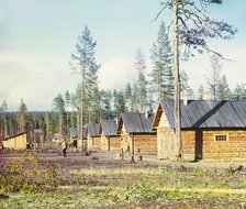 Barracks for prisoners of war along the Murmansk railway, 1915. Creator: Sergey Mikhaylovich Prokudin-Gorsky.