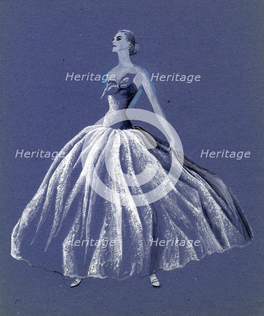 Woman in strapless ballgown, c1952. Creator: Shirley Markham.