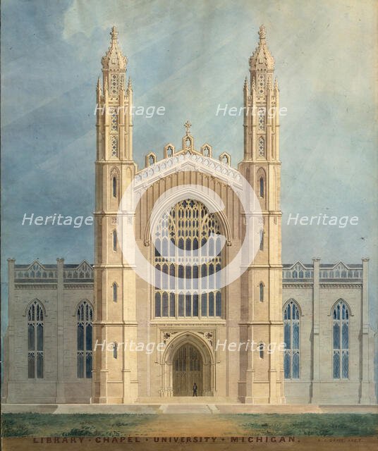 Library and Chapel, University of Michigan, Ann Arbor (front elevation), 1838-39. Creator: Alexander Jackson Davis.