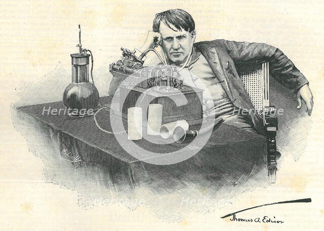 Thomas Alva Edison and his phonograph, 1905. Creator: Dochy, Henri (1851-1915).