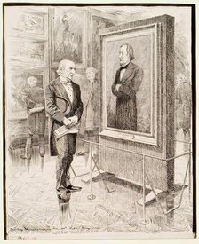 W.E. Gladstone Looking at a Portrait of Disraeli, Lord Beaconsfield, by Sir J.E. Millais, 1881. Creator: Edward Linley Sambourne.
