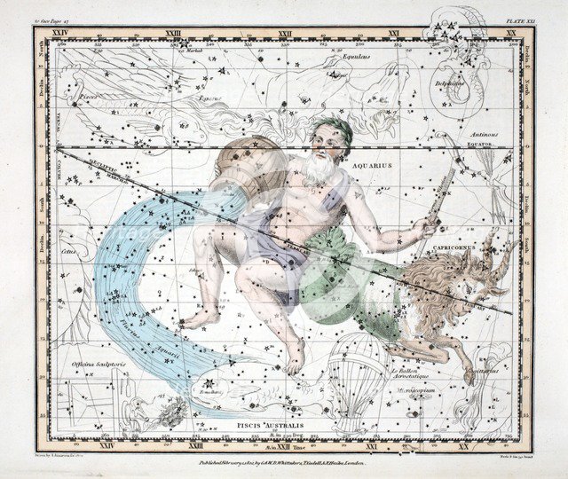 The Constellations (Plate XXI) Capricorn and Aquarius, from A Celestial Atlas by Alexander Jamieson,