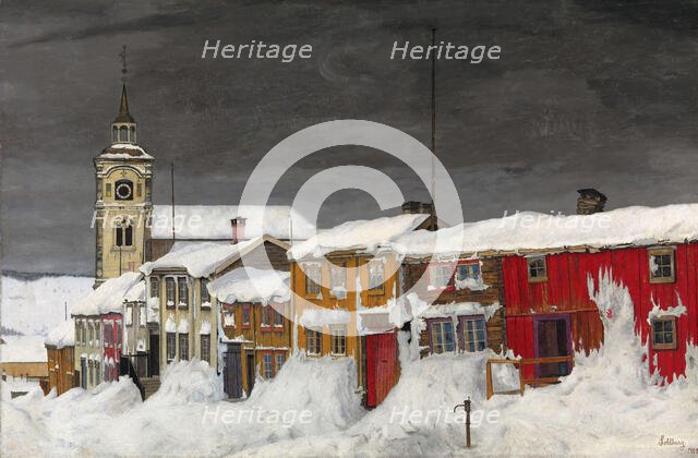 Street in Roros in Winter, 1903. Creator: Harald Sohlberg.