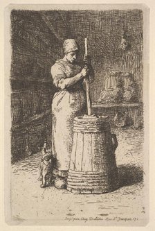 Woman Churning Butter, 1855-56. Creator: Jean Francois Millet.