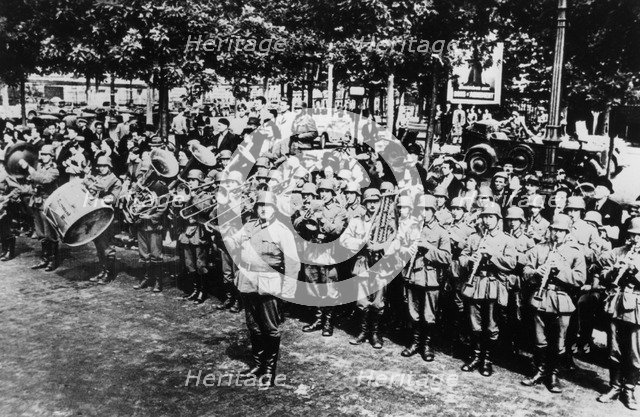 German military band at the parade on the Place de l'Etoile, Paris, June 1940. Artist: Unknown