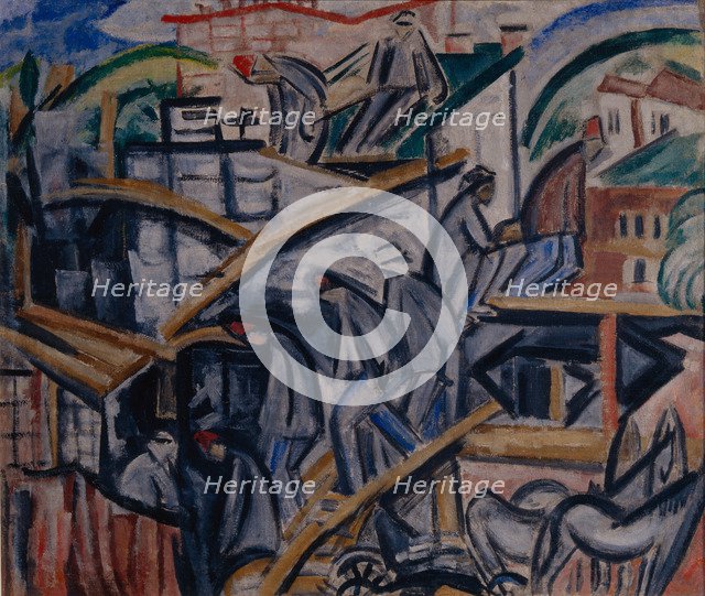 Building new house, 1913. Artist: Rozanova, Olga Vladimirovna (1886-1918)