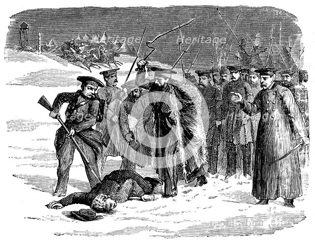 Exiled Russian prisoner being disciplined, 1874. Artist: Unknown