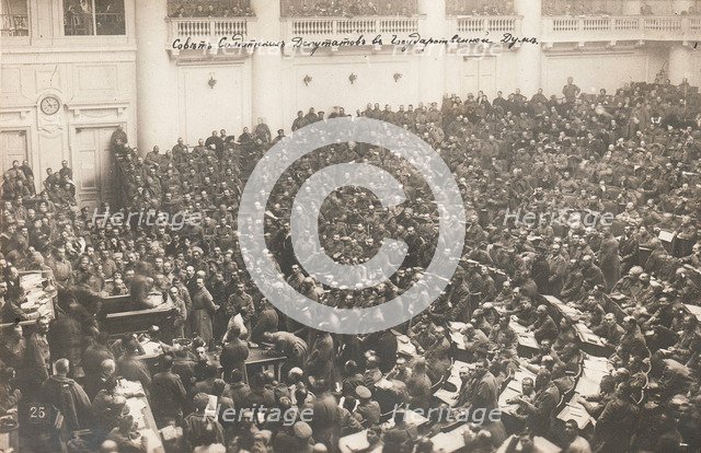 The Petrograd Soviet of Soldiers' Deputies at the State Duma, 1917.