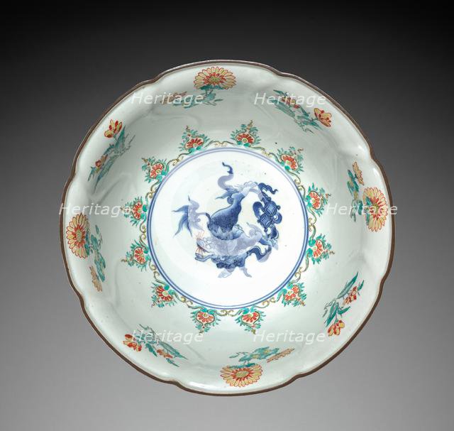 Bowl with Lion (Kara-shisi) and Floral Decoration: Kakiemon Type, 18th century. Creator: Unknown.