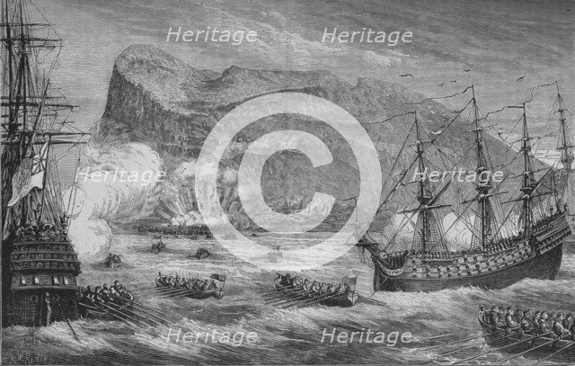 'The Taking of Gibraltar', August 1704, (c1880). Artist: Unknown.