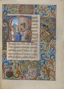 Initial R: Saint Avia in Prison Receiving Communion from the Virgin; Book of Hours, about 1480-1490. Creator: Georges Trubert.