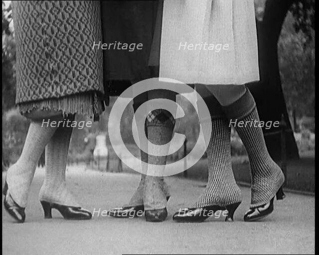 Close up Shot of Female Civilians Legs Wearing Wool Stockings, 1920. Creator: British Pathe Ltd.