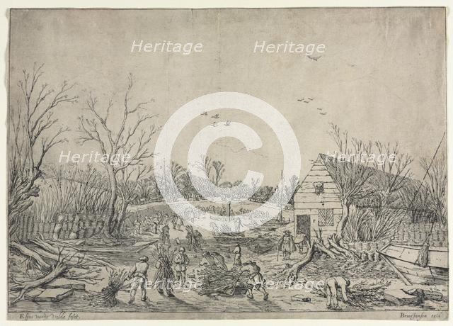 The Great Flood of January 10, 1624 (or Repairing the Broken Dike on the River Lek by Vianen, 1624). Creator: van de Velde Esaias (Dutch, 1587-1630).