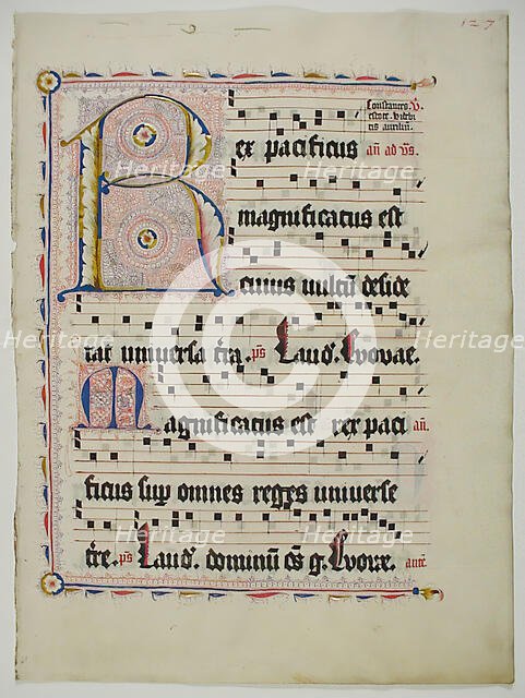 Manuscript Leaf with Initial R, from an Antiphonary, German, second quarter 15th century. Creator: Unknown.