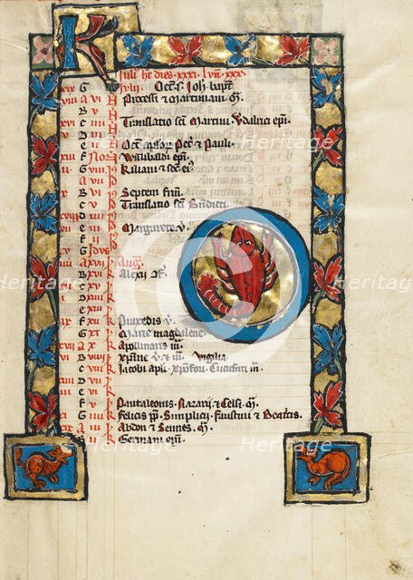 Zodiacal Sign of Cancer; June; Psalter, third quarter of 13th century. Creator: Unknown.