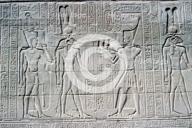 Relief of the Pharaoh before Knum, Temple of Khnum, Ptolemaic & Roman Periods. Artist: Unknown