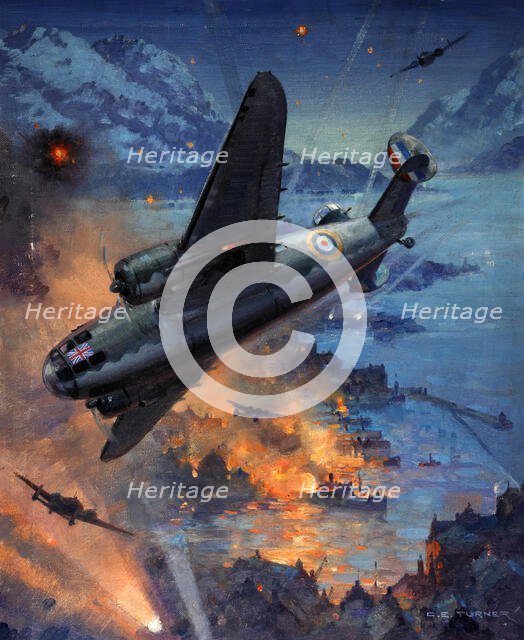 Hudson bombers on a coastal raid, between 1939 and 1946. Creator: Charles E Turner.