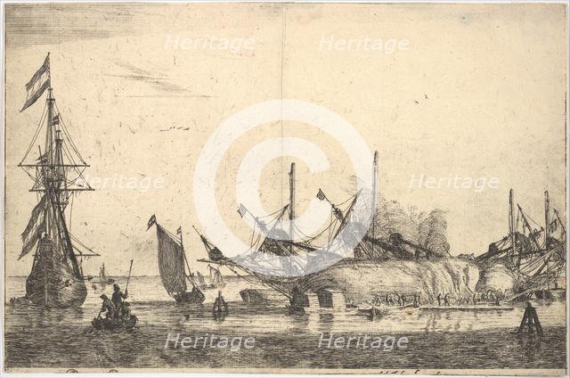 Ships Careened for Caulking the Hull, 17th century. Creator: Reinier Zeeman.