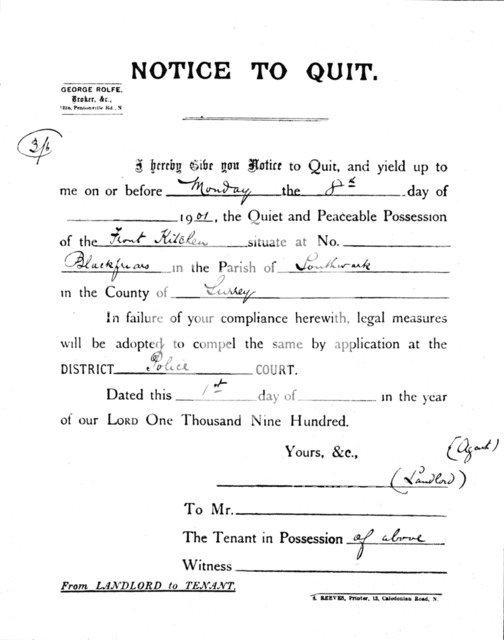 Notice to Quit, 1900 (1901). Artist: Unknown.