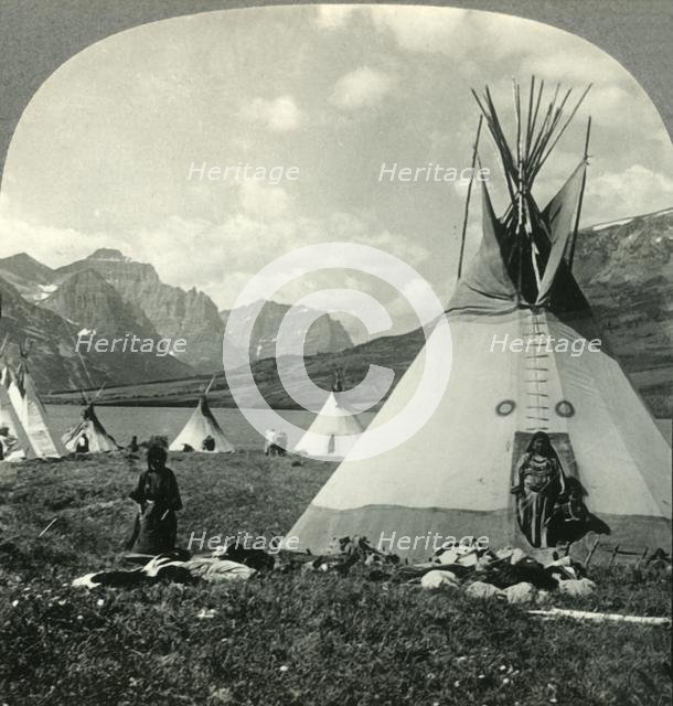 'In the Village of Blackfeet Indians near St. Mary's Lake, Glacier National Park, Montana', c1930s. Creator: Unknown.