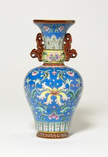 Vase with Two Tiger-Shaped Handles, Qing dynasty, Qianlong reign mark and period, late 18th century. Creator: Unknown.