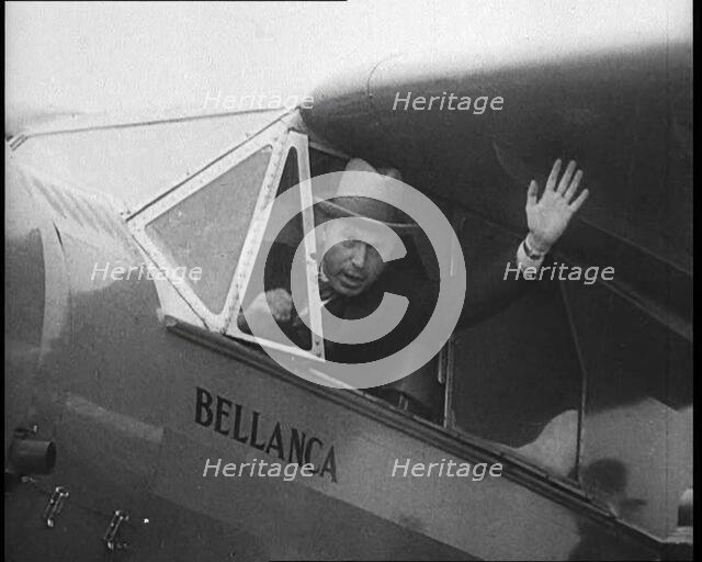 Marquis de Pinedo Sitting in His Plane 'Bellanca' , 1933. Creator: British Pathe Ltd.