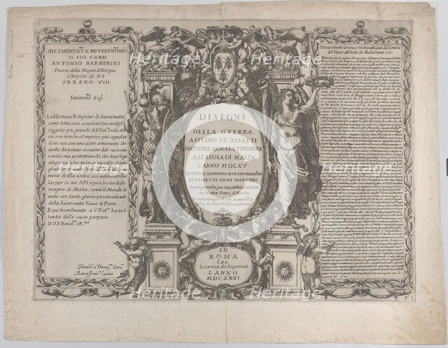 Frontispiece for "Drawings of the war, siege, and assault of the Turkish army on the islan..., 1631. Creator: Antonio Francesco Lucini.