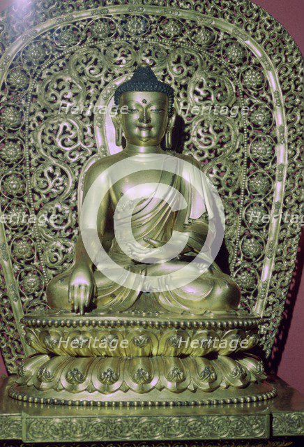 Gilt-bronze figure of Shakyamuni from China, Ming dynasty, early 15th century. Artist: Unknown