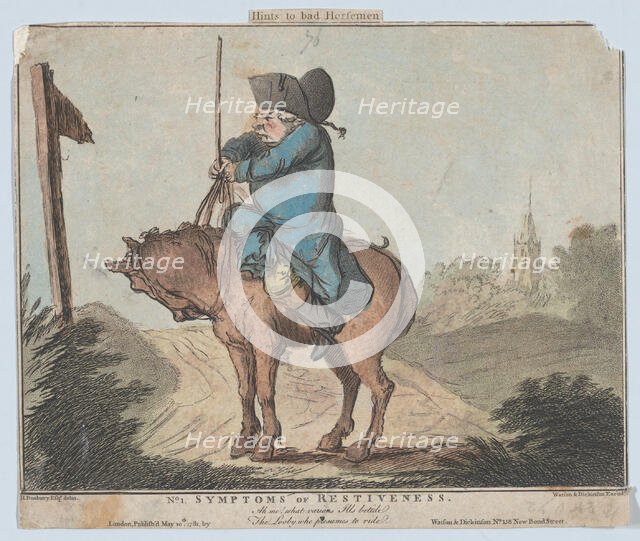Hints to Bad Horsemen, No. 1: Symptoms of Restiveness, May 10, 1781. Creator: Unknown.