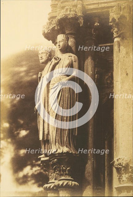 [Large Figures on the North Porch, Chartres Cathedral], 1852. Creator: Henri Le Secq.