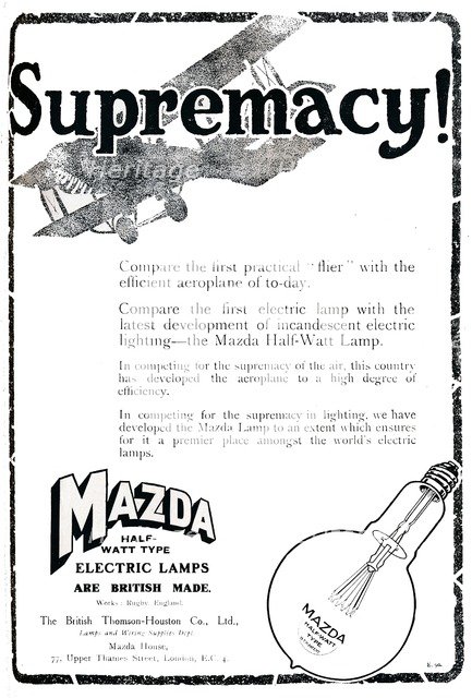 'Mazda Half-Watt Type Electric Lamps Advert', 1919. Artist: Unknown.