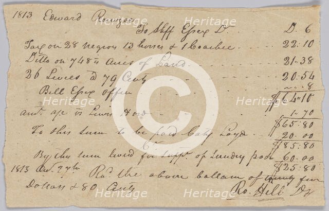 Record of taxable property, including enslaved persons, owned by Edward Rouzee, October 27, 1813. Creator: Unknown.
