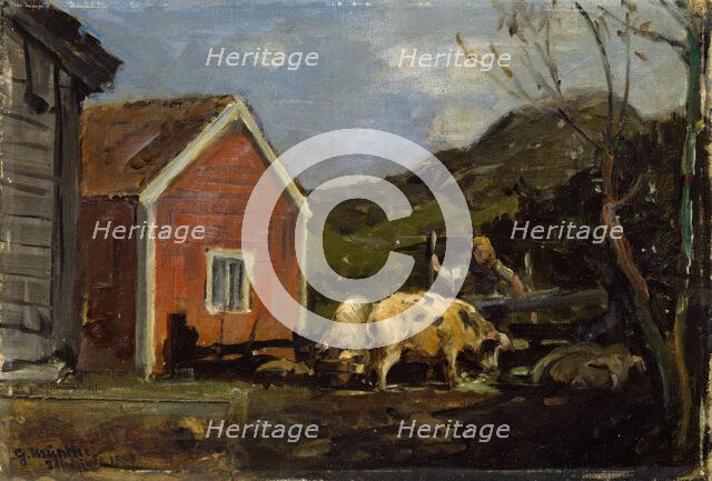 Pigs in Moonlight, 1880. Creator: Gerhard Munthe.