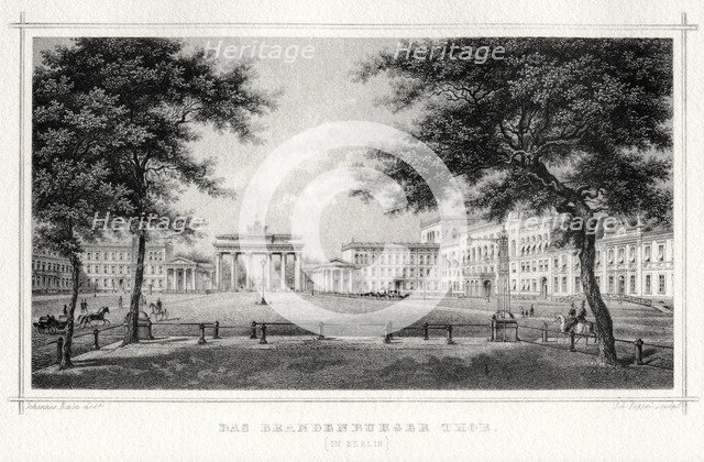 The Brandenburg Gate, Berlin, 19th century.Artist: Johann Poppei
