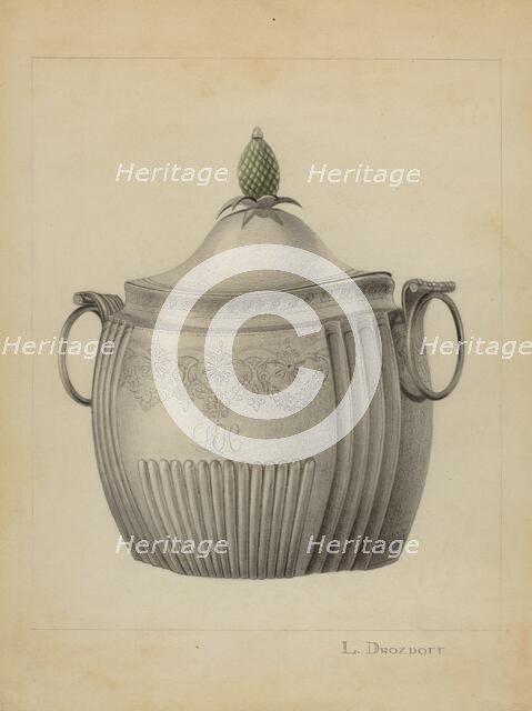 Silver Sugar Bowl, c. 1936. Creator: Leo Drozdoff.