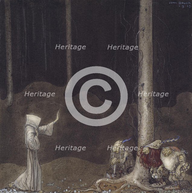 Brother St. Martin and the Three Trolls, 1913. Creator: John Bauer.