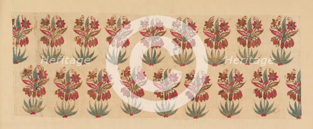 Curtain Fragment with Rows of Flowers, India, Before 1667. Creator: Unknown.