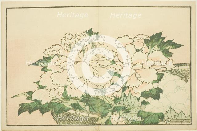 Chrysanthemums in a Basket, from The Picture Book of Realistic Paintings of Hokusai..., c. 1814. Creator: Hokusai.