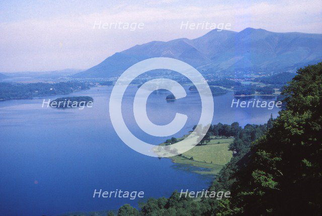 Skiddaw and Derwentwater from Lodore,  Cumbria,  England, 20th century.  Artist: CM Dixon.