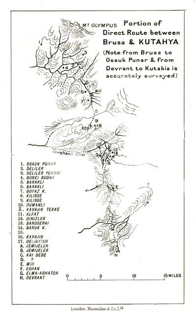 'Portion of direct route between Brusa and Kutahya', c1915. Creator: Stanford's Geographical Establishment.
