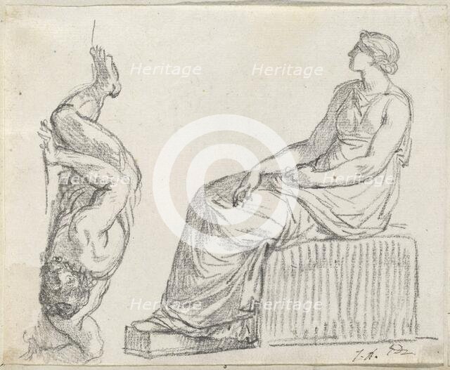 Seated Woman and Man Sprawling on the Ground, 1775/80. Creator: Jacques-Louis David.