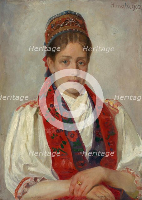 Portrait of a Woman in a Folk Costume, 1902. Creator: Jozef Hanula.