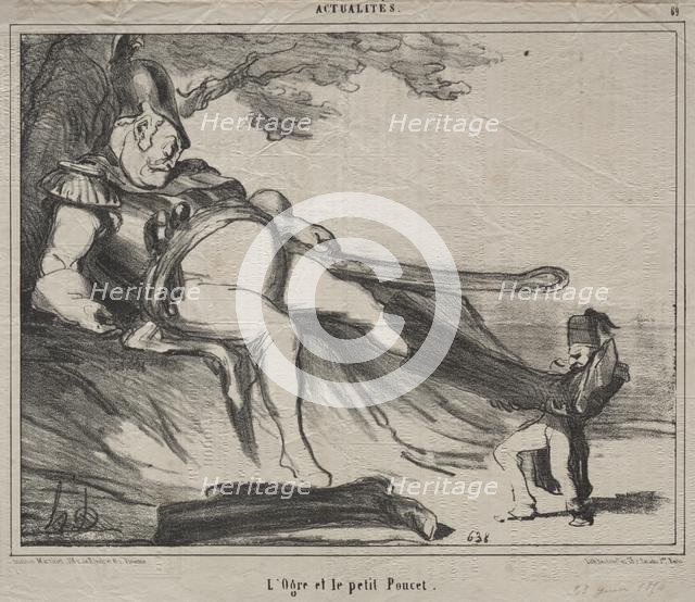 The Cossacks for laughter (plate 61): The ogre and his little Tom Thumb, 1854. Creator: Honoré Daumier (French, 1808-1879).